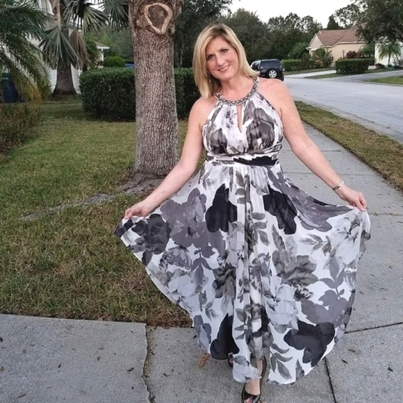 Eliza J sz 12 floral halter gown *skirt layers altered to shin/ankle length - Picture 4 of 8